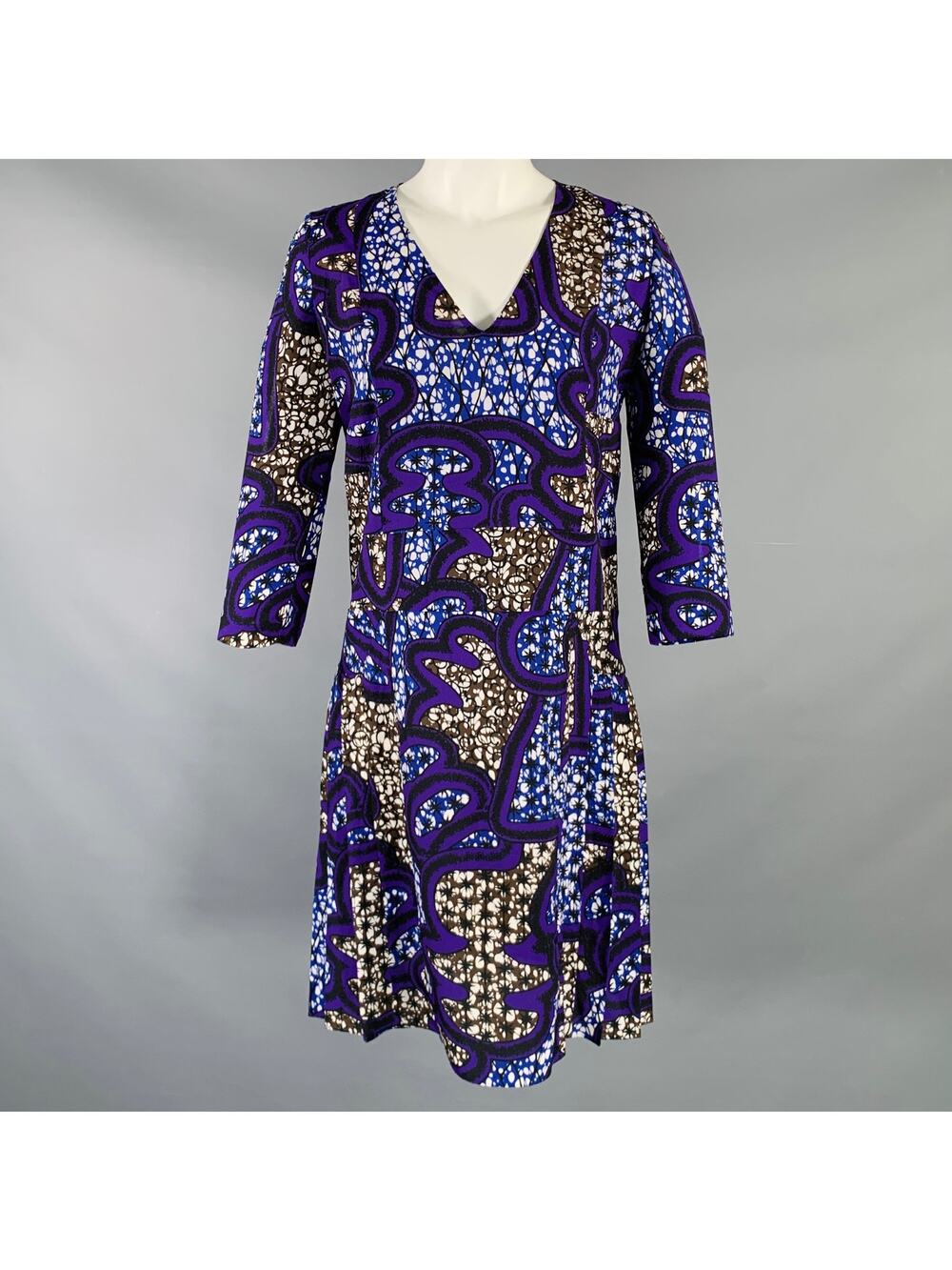 MARNI Size 4 Multi Color Polyester Abstract 3/4 Sleeves Dress